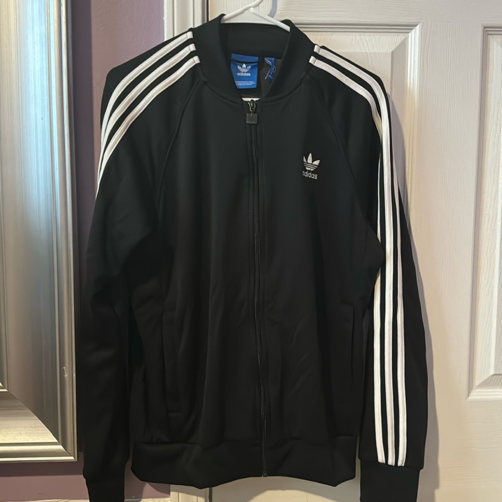 adidas Black Track Jacket with White Stripes